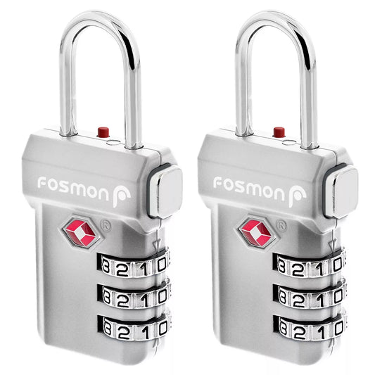 Fosmon 2 Pack TSA Locks for , Padlock Combination  Lock TSA Approved with Open Alert, Combo TSA  Locks for Travel Suitcase,Silver