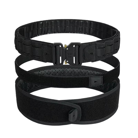 Tactical Belt 3 in 1 Laser Cut Quick Release Buckle MOLLE Combat Shooting Belt with Inner Belt & Back Support Pad