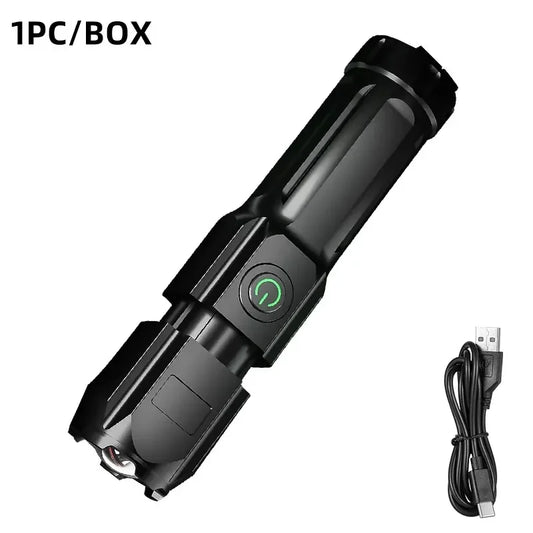 Powerful LED Flashlight Rechargeable USB Built-In Lithium Battery Waterproof Zoom Fishing Hunting Camping Tactical Flashlight