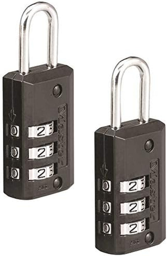 Black Set Your Own Combination Luggage Lock, Custom Combo Suitcase Padlock for Travel Bags or Backpacks, 2 Pack, 646T